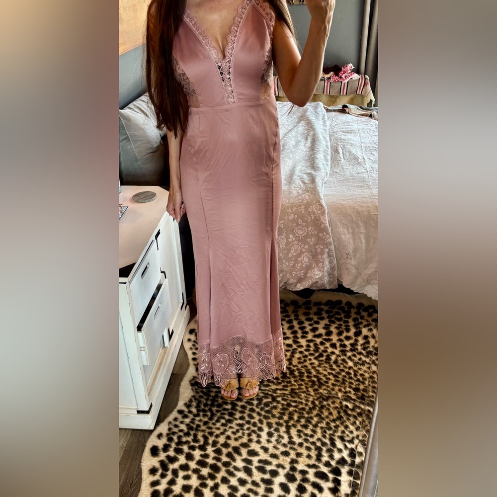 Free People Flutter Maxi Dress - a dusty rose-colored dress with lace trim - Picture 2 of 13